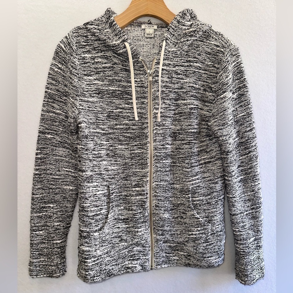 J.Crew Black White Full Zip Knit Hoodie Hooded Sweater Women's Small